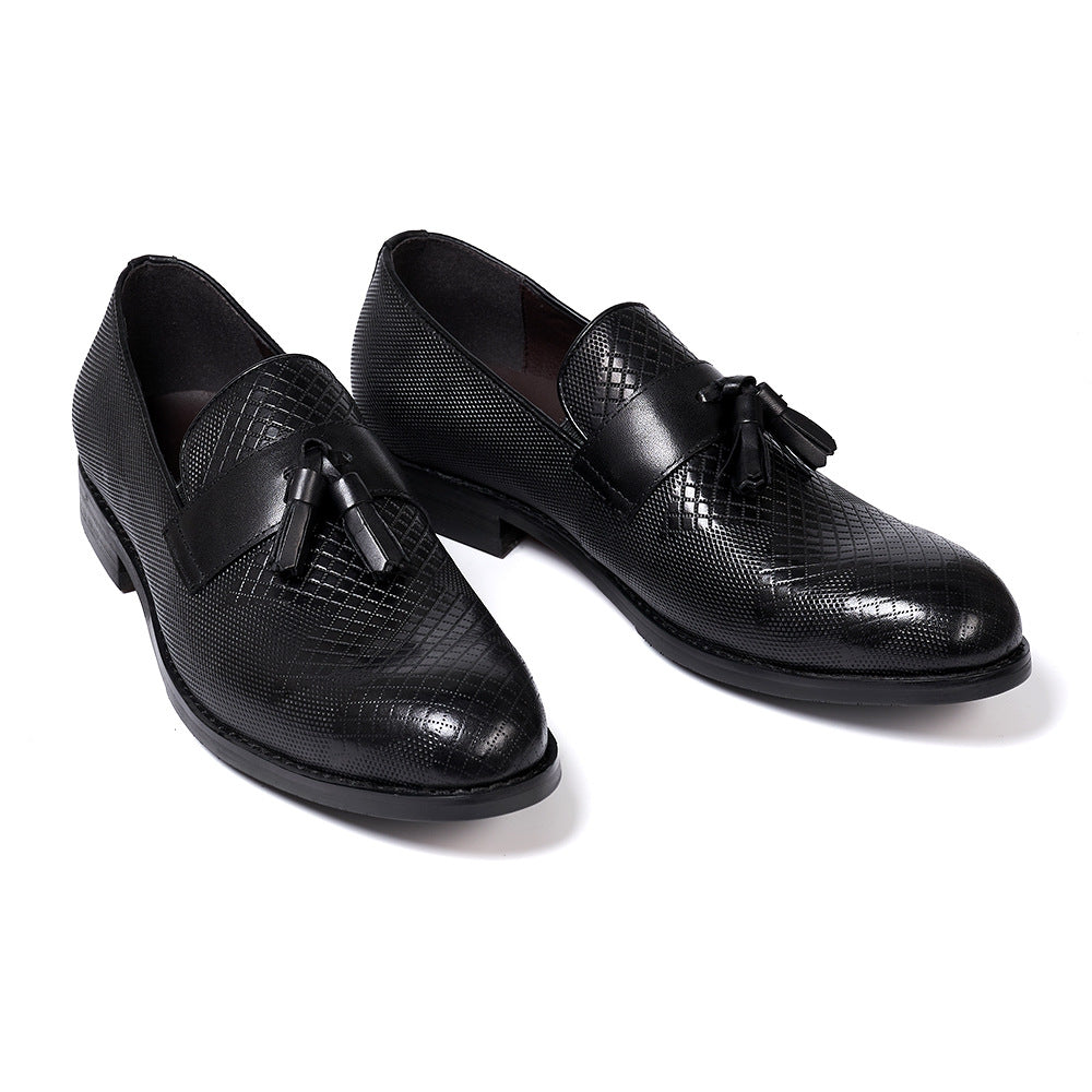 Fashion Tassel Loafers Men's Business Casual Leather Shoes Men's Slip-on Embossed Leather All-Matching Men's Shoes Guangzhou Factory