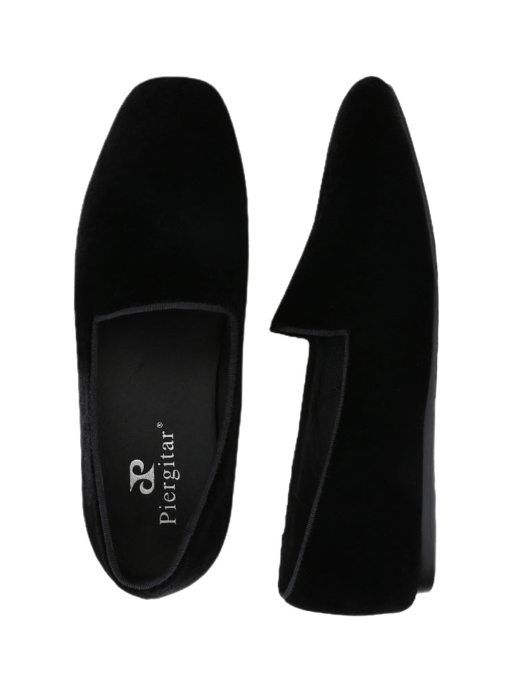 European and American style black imported velvet men's shoes summer breathable leather lining slip-on flat loafers