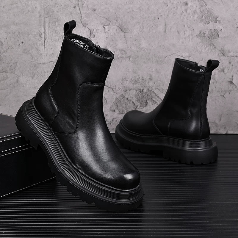 Men's Genuine Leather Martin Boots, Height Increasing, Thick Sole