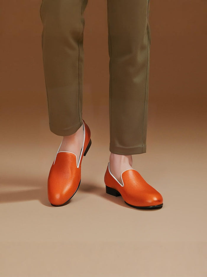 First release of orange black hand-rubbed grained cowhide men's loafers British style classic royal smoking shoes