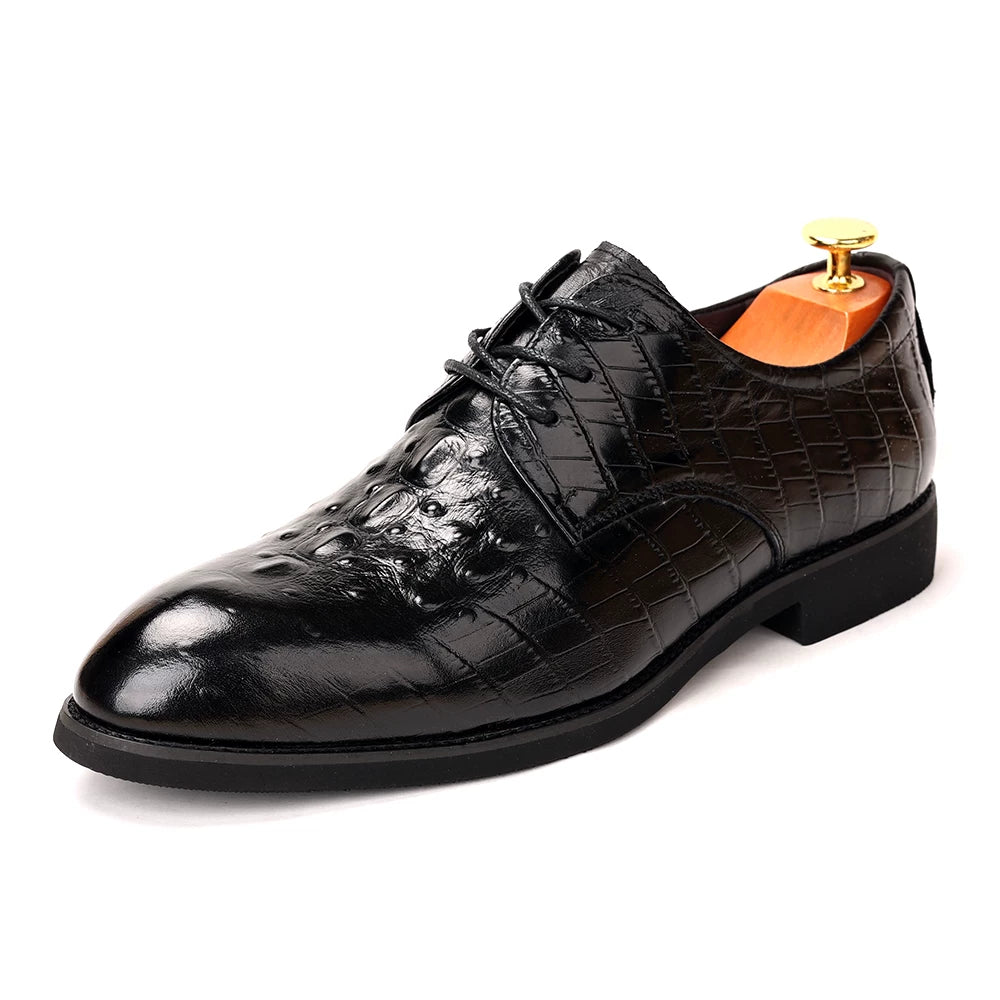 Men's Genuine Leather Derby Shoes, Height Increasing, Pointed Toe