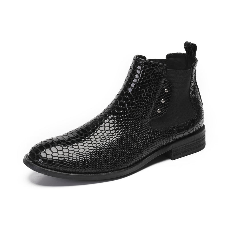 Men's Leather Martin Boots, Crocodile Pattern, Crocodile Pattern