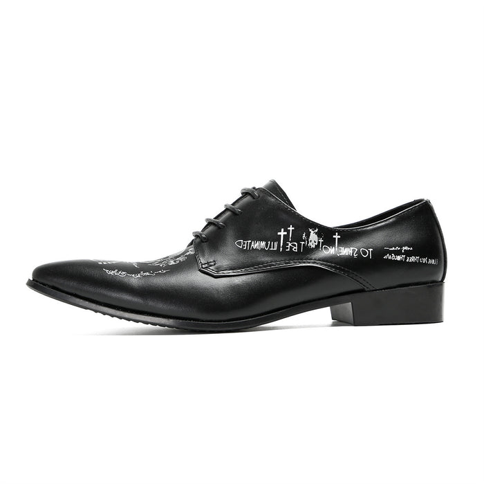 2025 new business casual men's leather shoes foreign trade personality trendy shoes printing street style Internet celebrity men's shoes large size shoes
