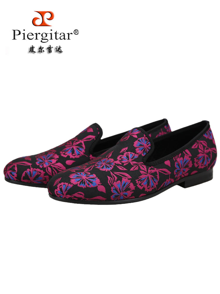 New imported carved satin fabric men's slip-on loafers European and American style smoking shoes