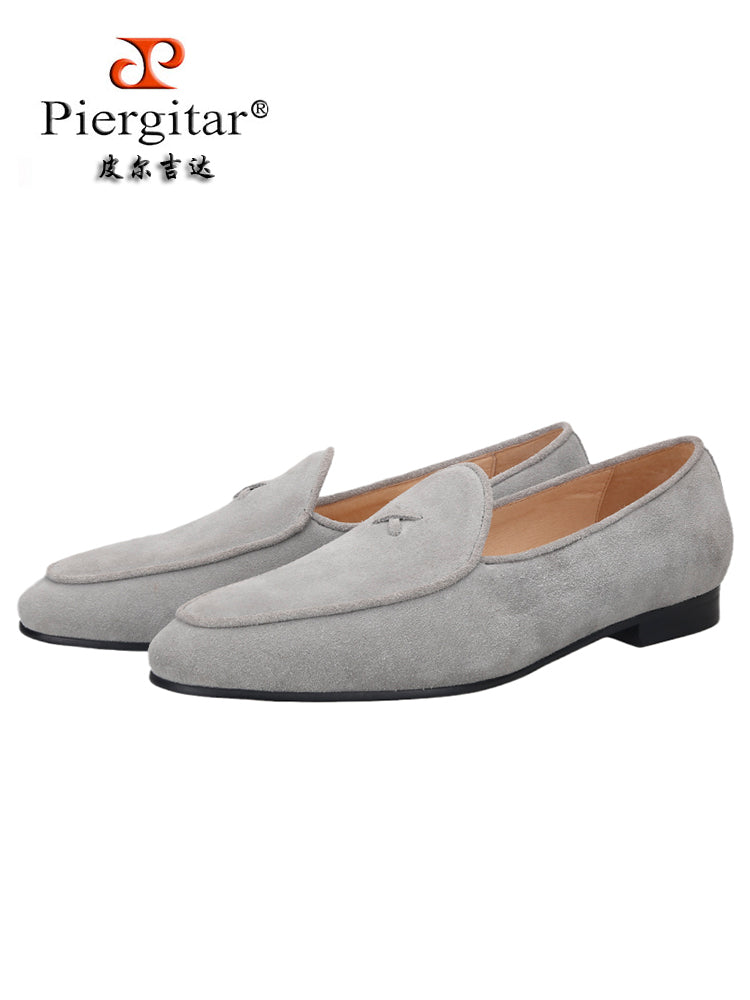 Summer two-color nubuck leather men's handmade loafers British style classic cow suede slip-on smoking shoes for men