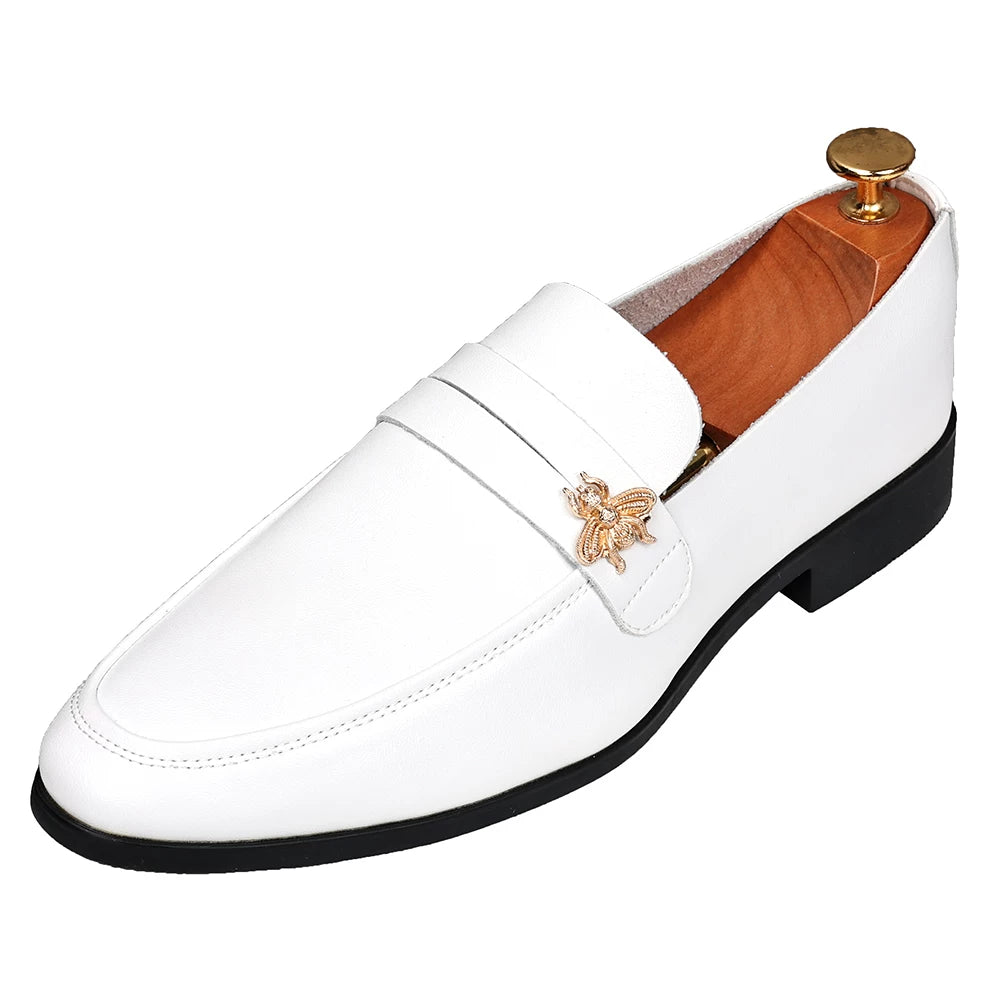Men's White Loafers, Breathable, Pointed Toe