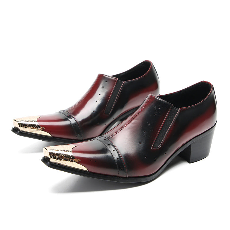 British pointed leather shoes men's Korean version of business dress red bright leather wedding shoes trend inner height increase casual men's shoes