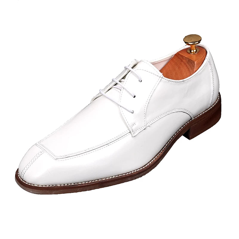 Men's White Derby Shoes, Height Increasing, Square Toe