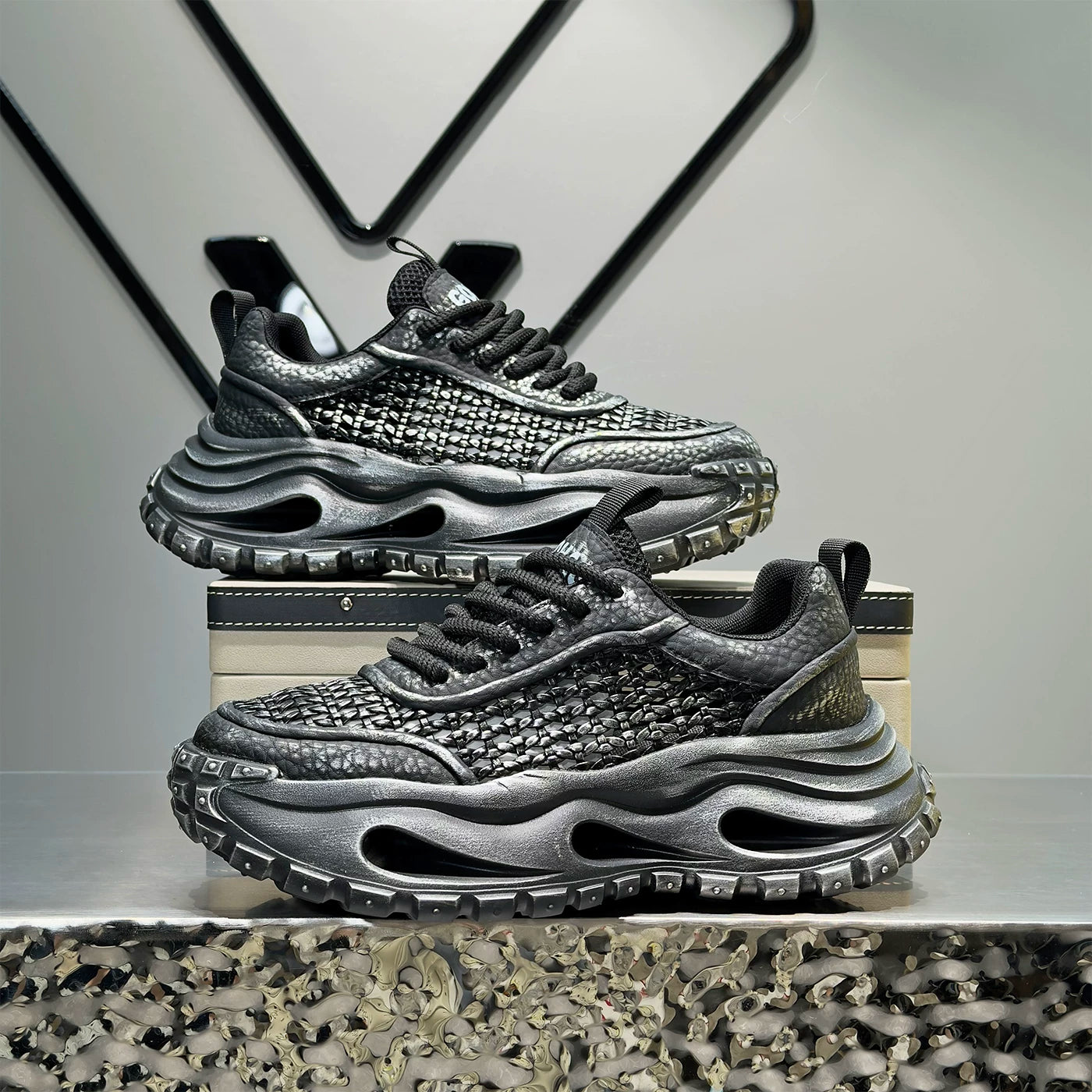 Men's Height-Increasing Platform Breathable Cut-Out Chunky Dad Sneakers 2026 Summer New