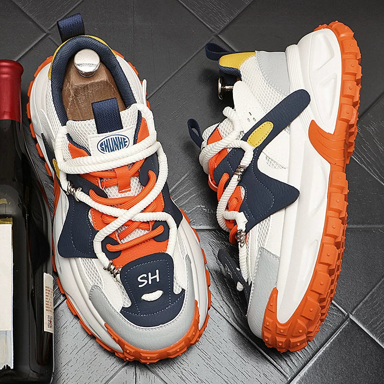 Men's 2026 Spring New Platform Mesh Color-Block Athletic Dad Shoes