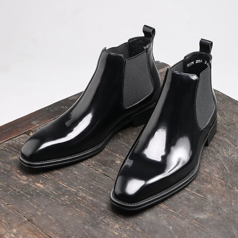 Men's Genuine Leather Chelsea Boots, Handmade, Square Toe