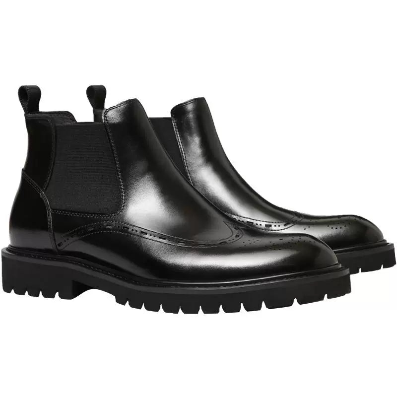 Men's Genuine Leather Martin Boots, Thick Sole, Round Toe