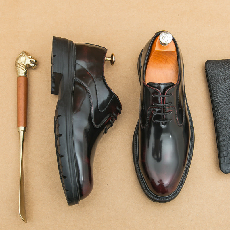 Men's Red Leather Derby Shoes - Casual Business Wear 4