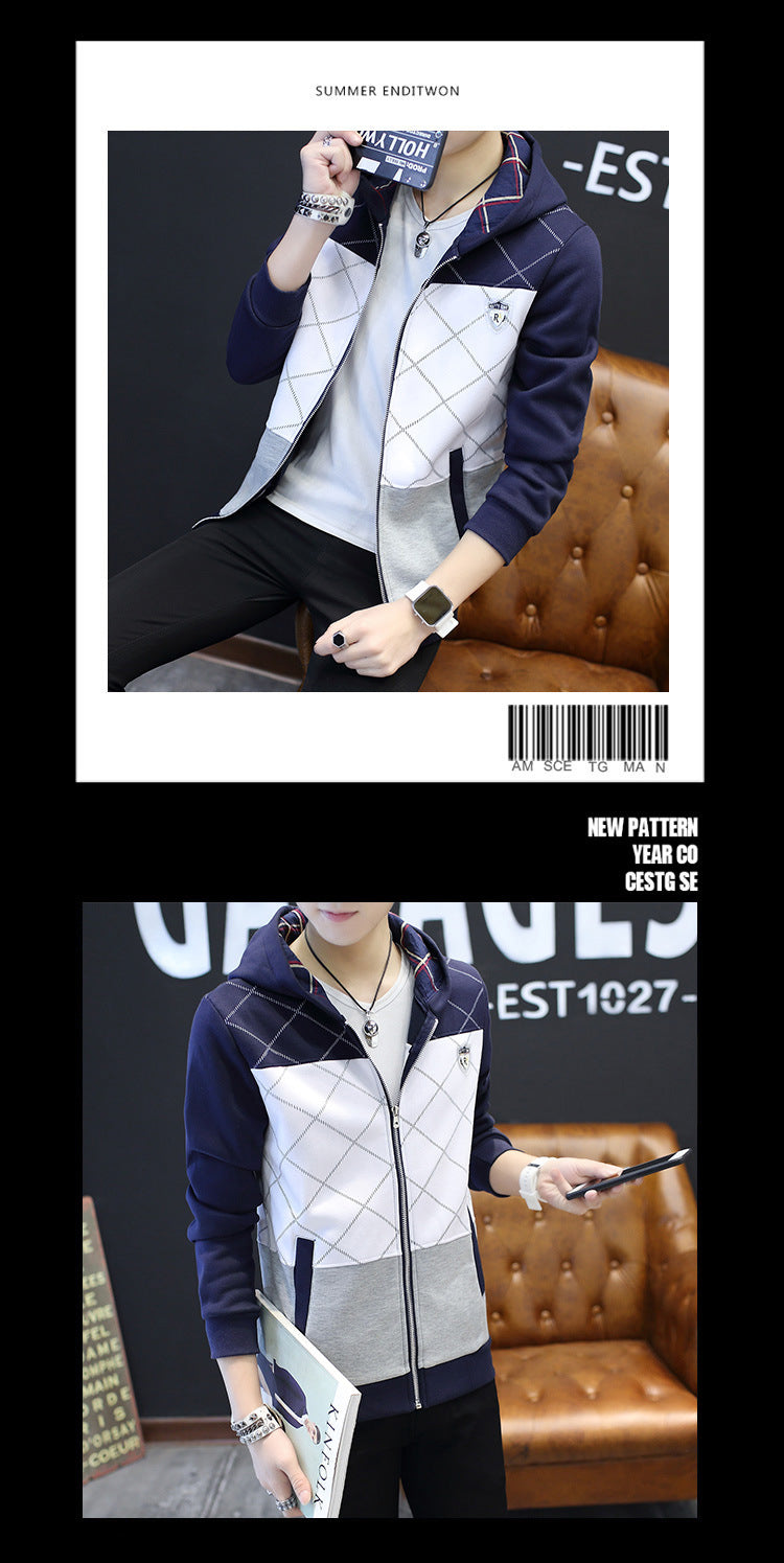 Cardigan sweater men's slim-fitting hooded zipper-packed teen casual top autumn new coat trend