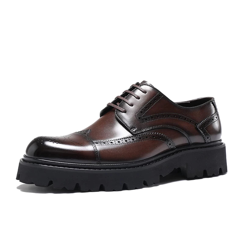 Men's Genuine Leather Derby Shoes, Height Increasing, Thick Sole