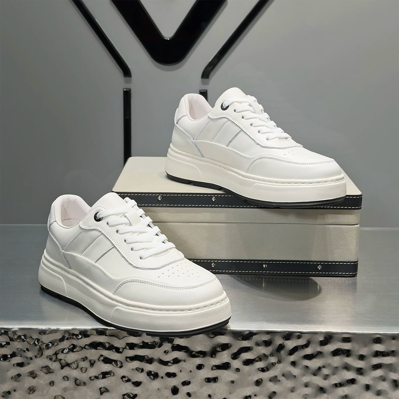 Men's Platform Low-Top Trendy White Sneakers New