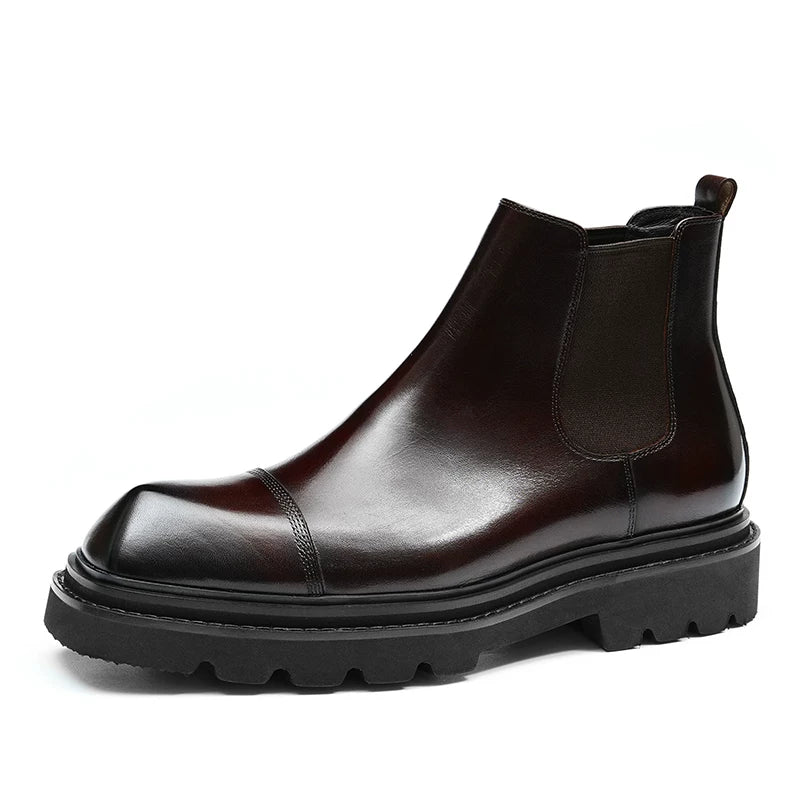 Men's Genuine Leather Martin Boots, Height Increasing, Thick Sole
