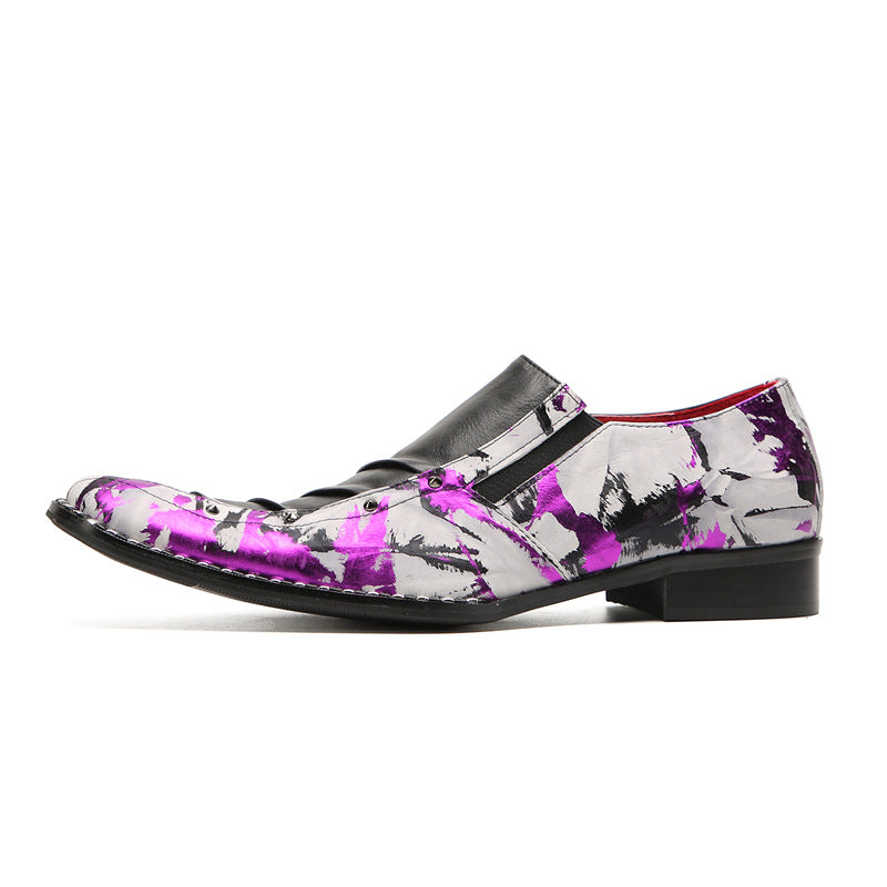 2023 Casual Beanie Shoes Men's Printed European Station Loafers Color Matching Sleeves Trendy Fashion Men's Leather Shoes Wholesale Shoes