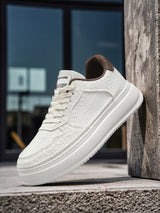 Men's 2026 new winter versatile trendy retro genuine leather white sneakers chunky sole height increasing athletic casual streetwear shoes