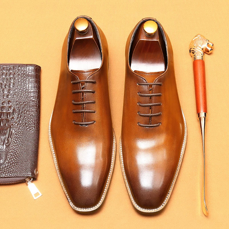 Men's Genuine Leather Oxford Shoes, Square Toe, British Style
