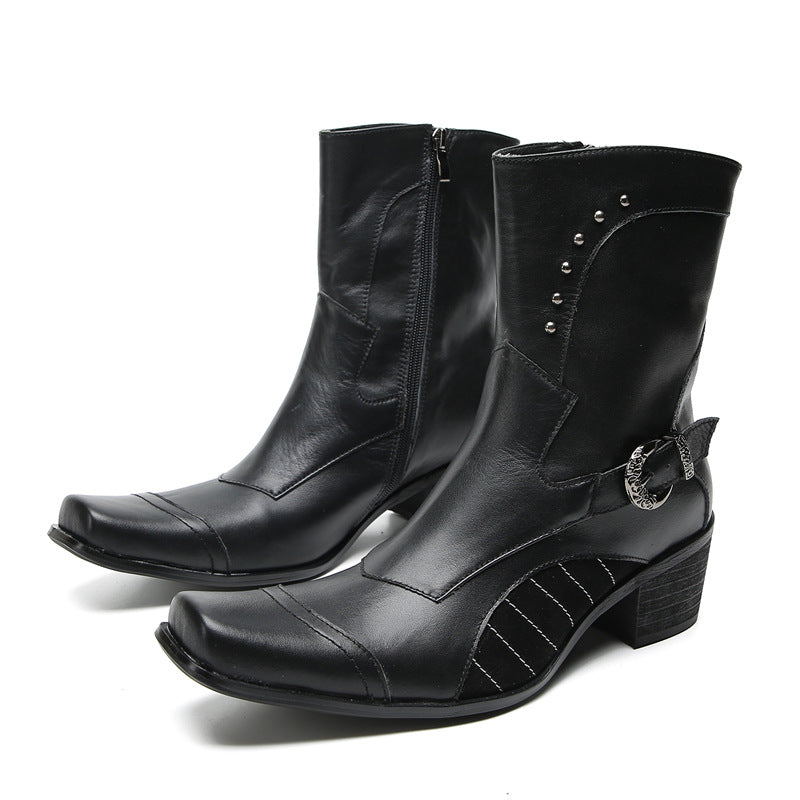 Cowhide high-top Mongolian riding boots cowhide men's boots trendy motorcycle boots retro Martin boots breathable work boots knight boots