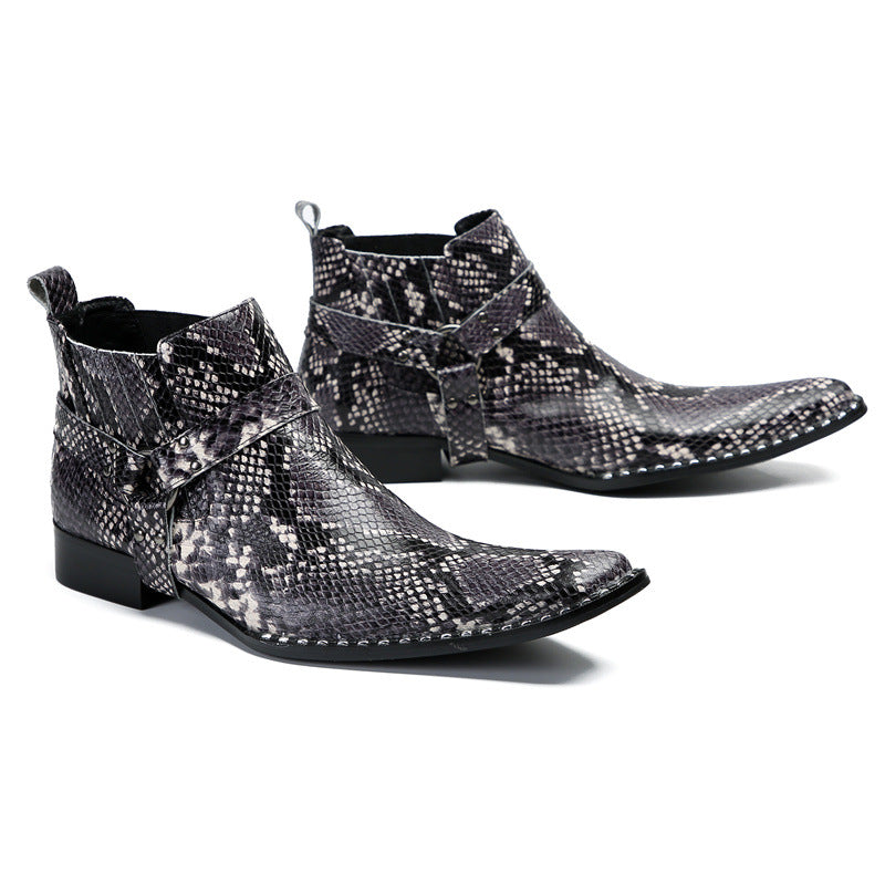 Martin boots for men 2023 new winter and autumn thick-soled cowhide British style short boots men's boots snake print leather shoes trendy