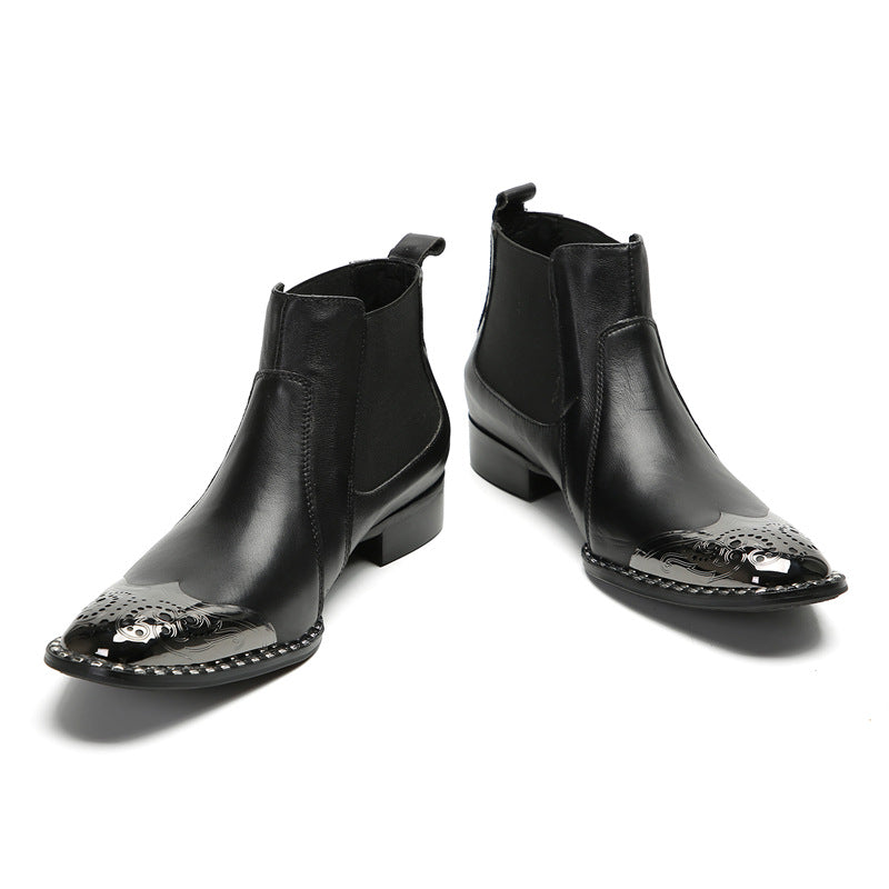 New autumn and winter comfortable cowhide men's shoes Chelsea boots low-cut British style short boots flat-soled Korean style Japanese-style foreign trade shoes
