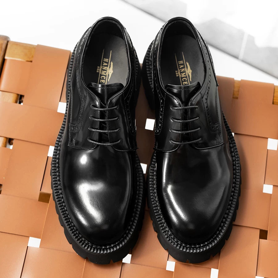 Men's Genuine Leather Derby Shoes, Height Increasing, Thick Sole