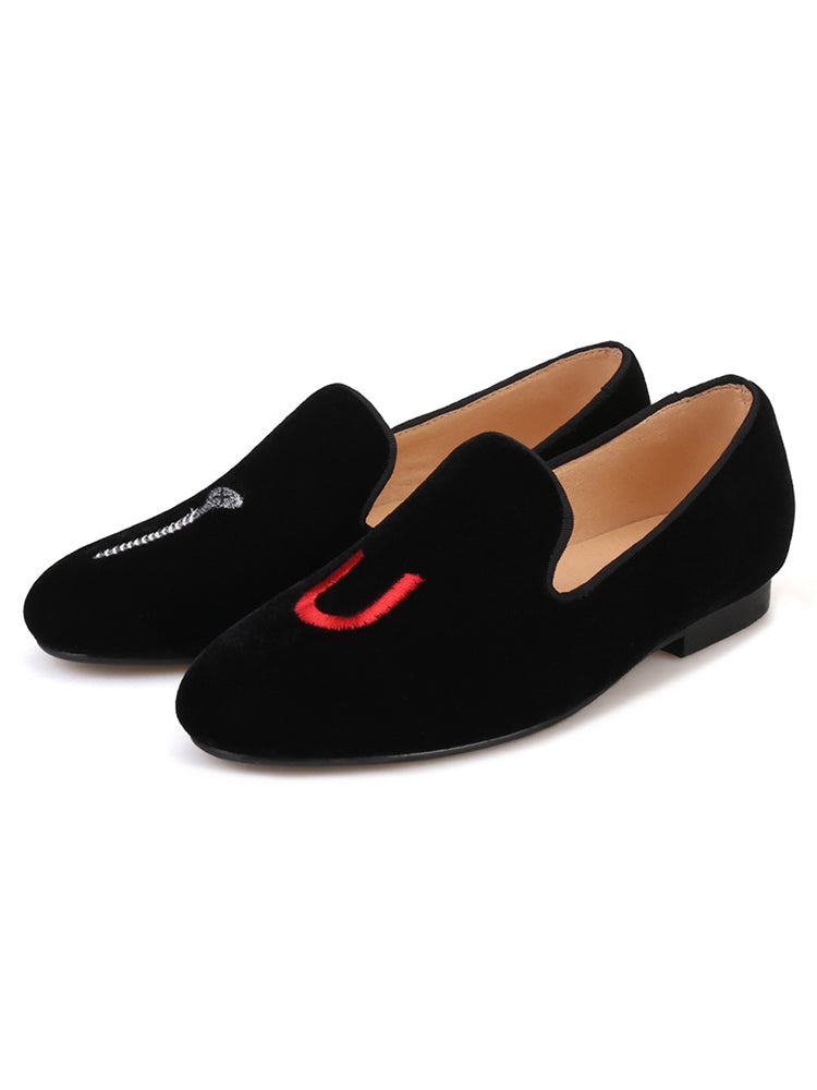 New personalized graffiti electric embroidery ladies handmade loafers European and American big-name same style embroidered trendy slip-on shoes