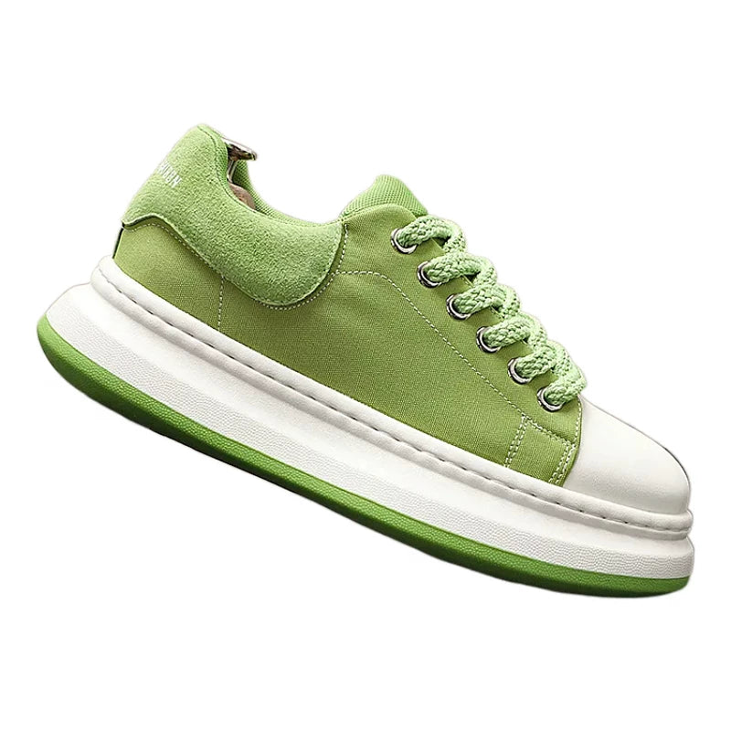 Men's Height-Increasing Platform Breathable Lace-Up Canvas Fabric Chunky Sneakers
