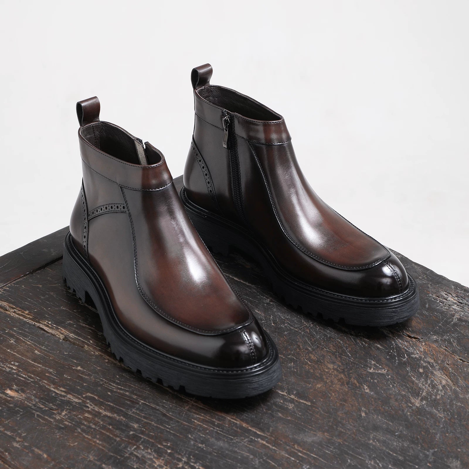 Men's Genuine Leather Martin Boots, Thick Sole, Round Toe