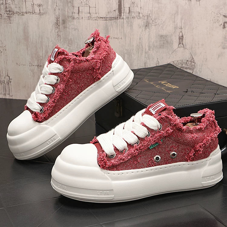 Men's Platform Breathable Canvas Korean-Style Skate Sneakers Casual 2026 Spring New