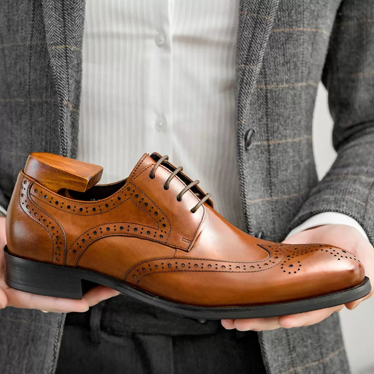 Men's Genuine Leather Derby Shoes, Pointed Toe, Lace-Up