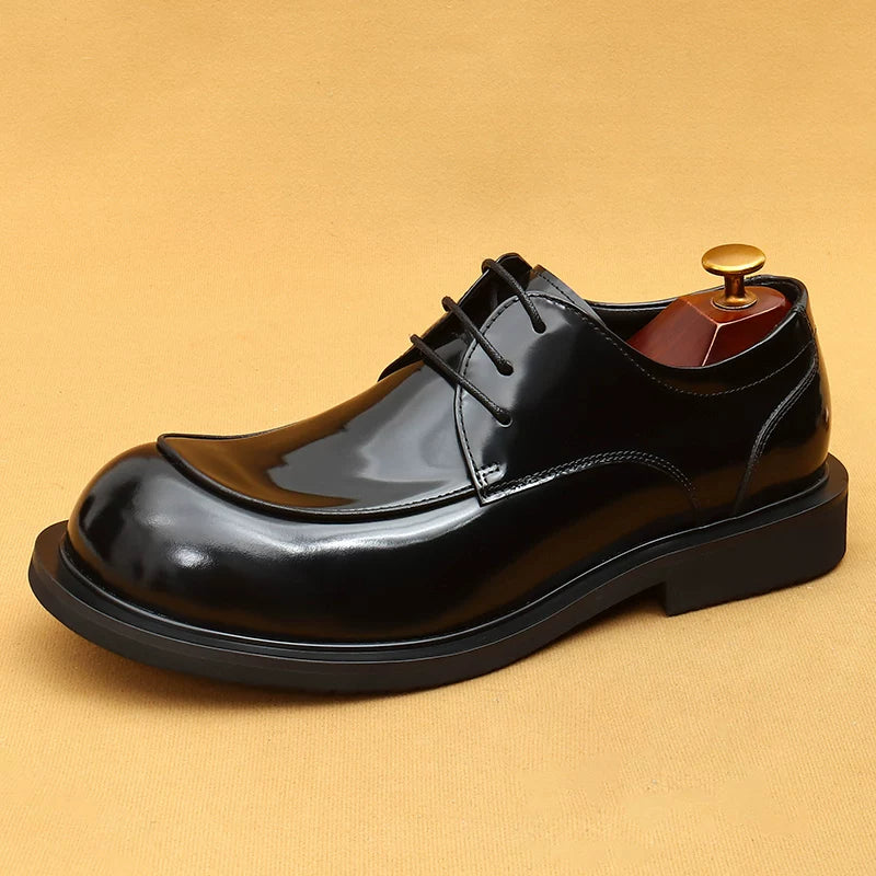 Men's Genuine Leather Derby Shoes, Round Toe, Glossy