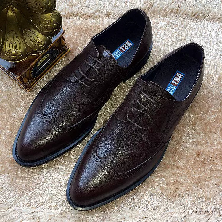 Men's Genuine Leather Derby Shoes, Breathable, Pointed Toe
