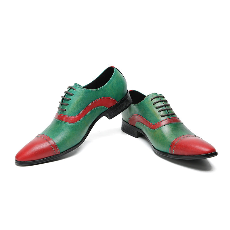 Three-joint leather shoes green Goodyear handmade cowhide business formal suit wedding shoes square toe casual men's shoes on behalf of