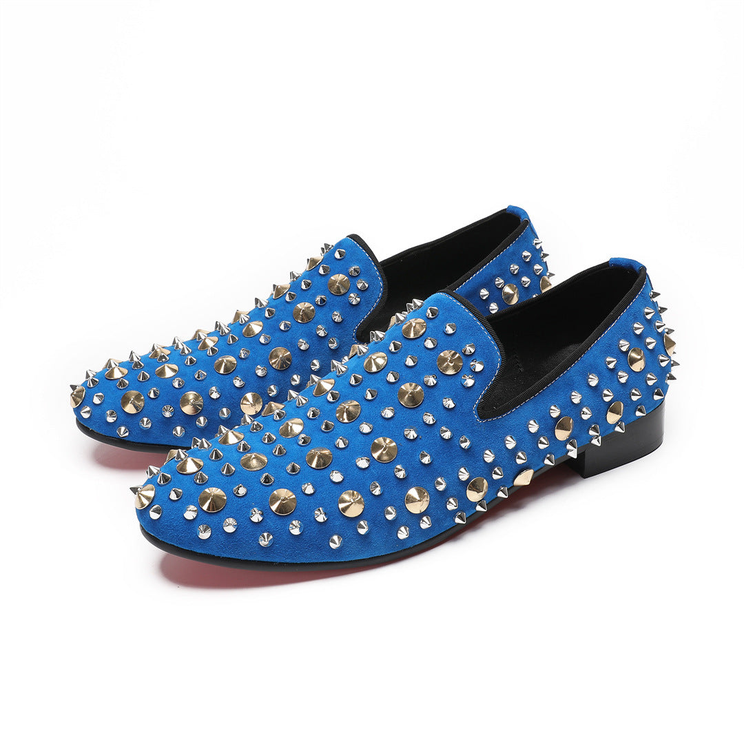 European Station Blue Sneakers Men's Quality Leather Shoes Rivet Platform Cowhide Fashion Casual Lace-Up Trendy Shoes Brand Shoes