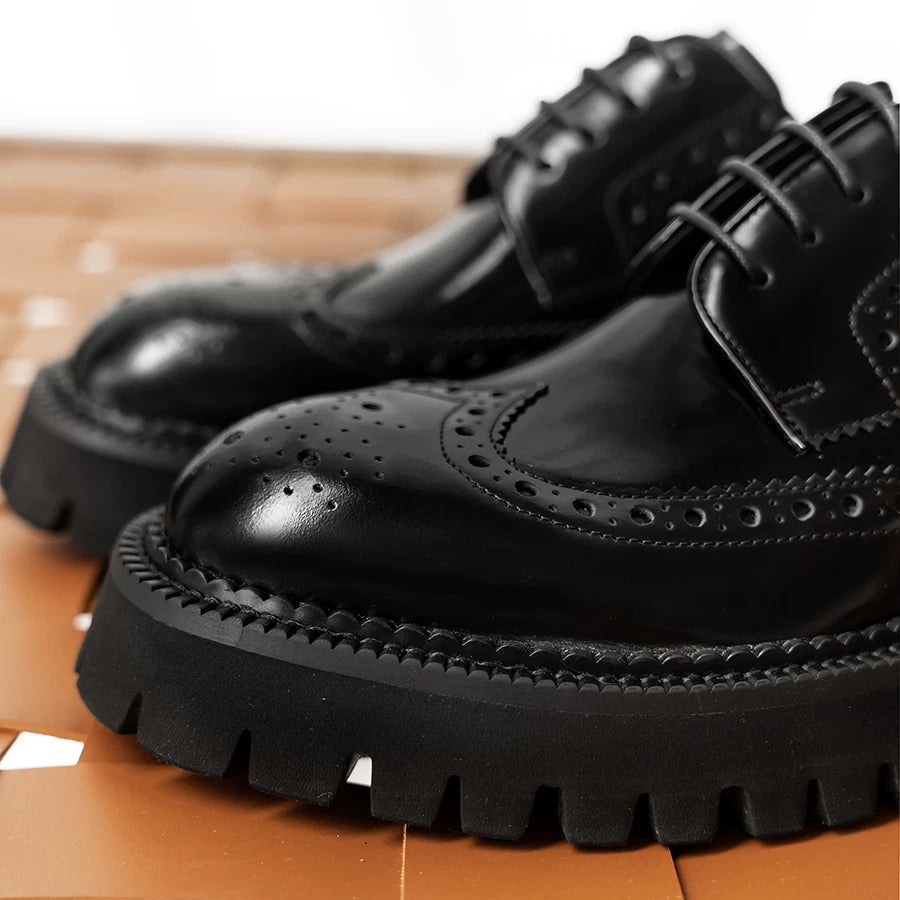 Men's Genuine Leather Derby Shoes, Height Increasing, Thick Sole