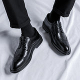 2023 men's black business formal leather shoes, men's thick-soled casual british style groom wedding