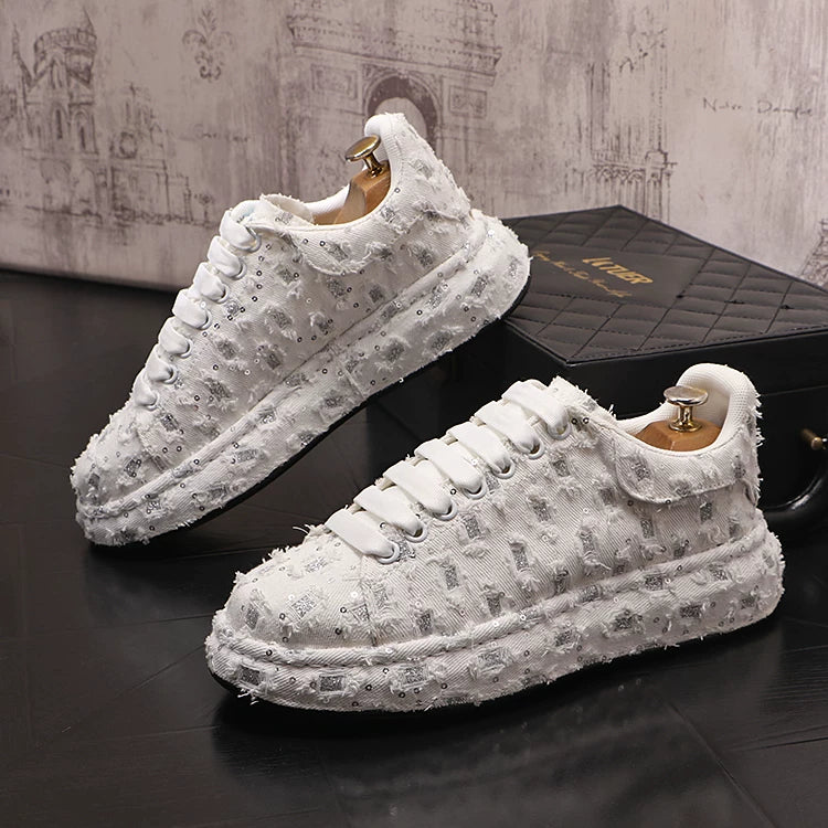 Men's Breathable Canvas Korean-Style Round-Toe Skate Sneakers Athletic Casual