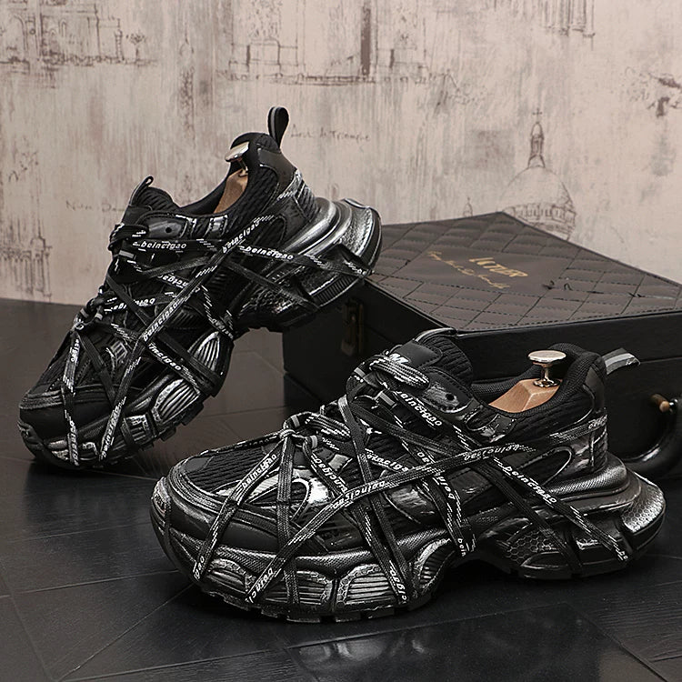 Men's Height-Increasing Platform Breathable Lace-Up Low-Top Retro Distressed Dad Shoes