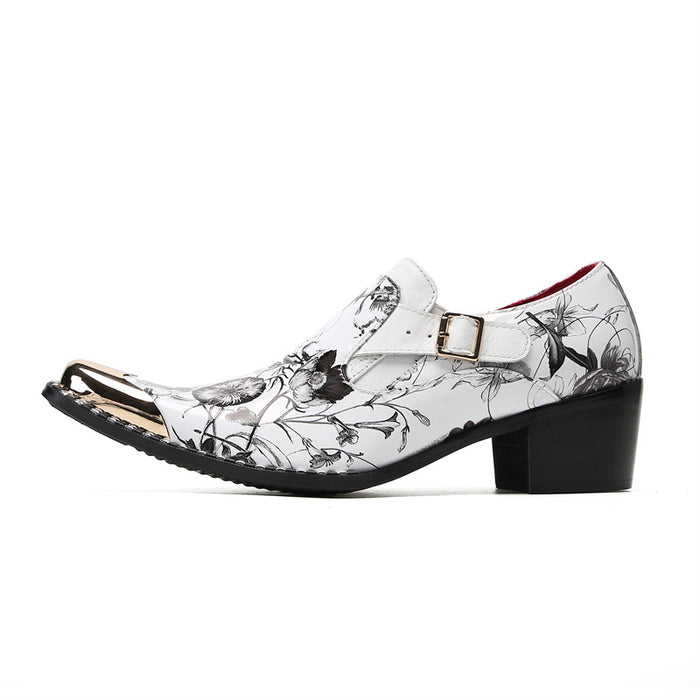 Three-joint casual men's shoes, business formal leather shoes, men's pointed toe Oxford heightened cowhide white British groom's wedding shoes