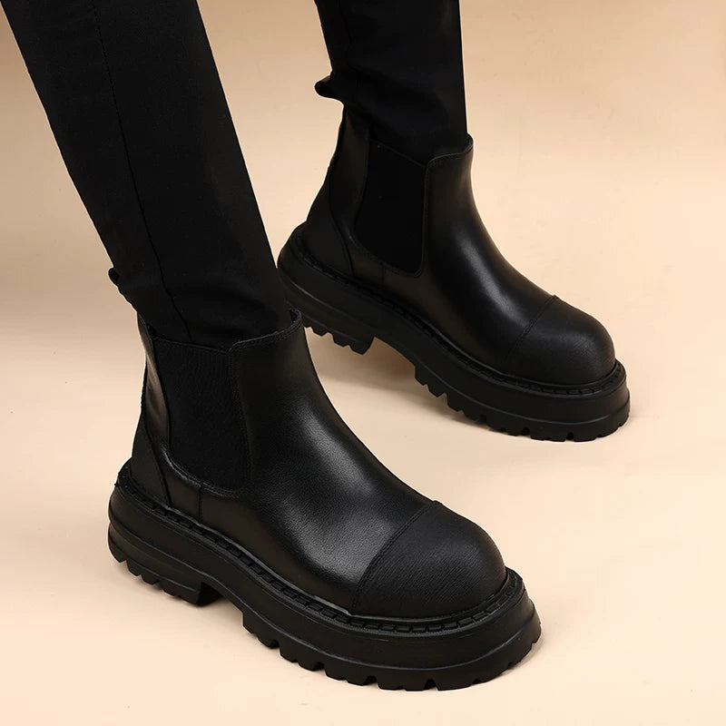 Men's Genuine Leather Martin Boots, Height Increasing, Thick Sole