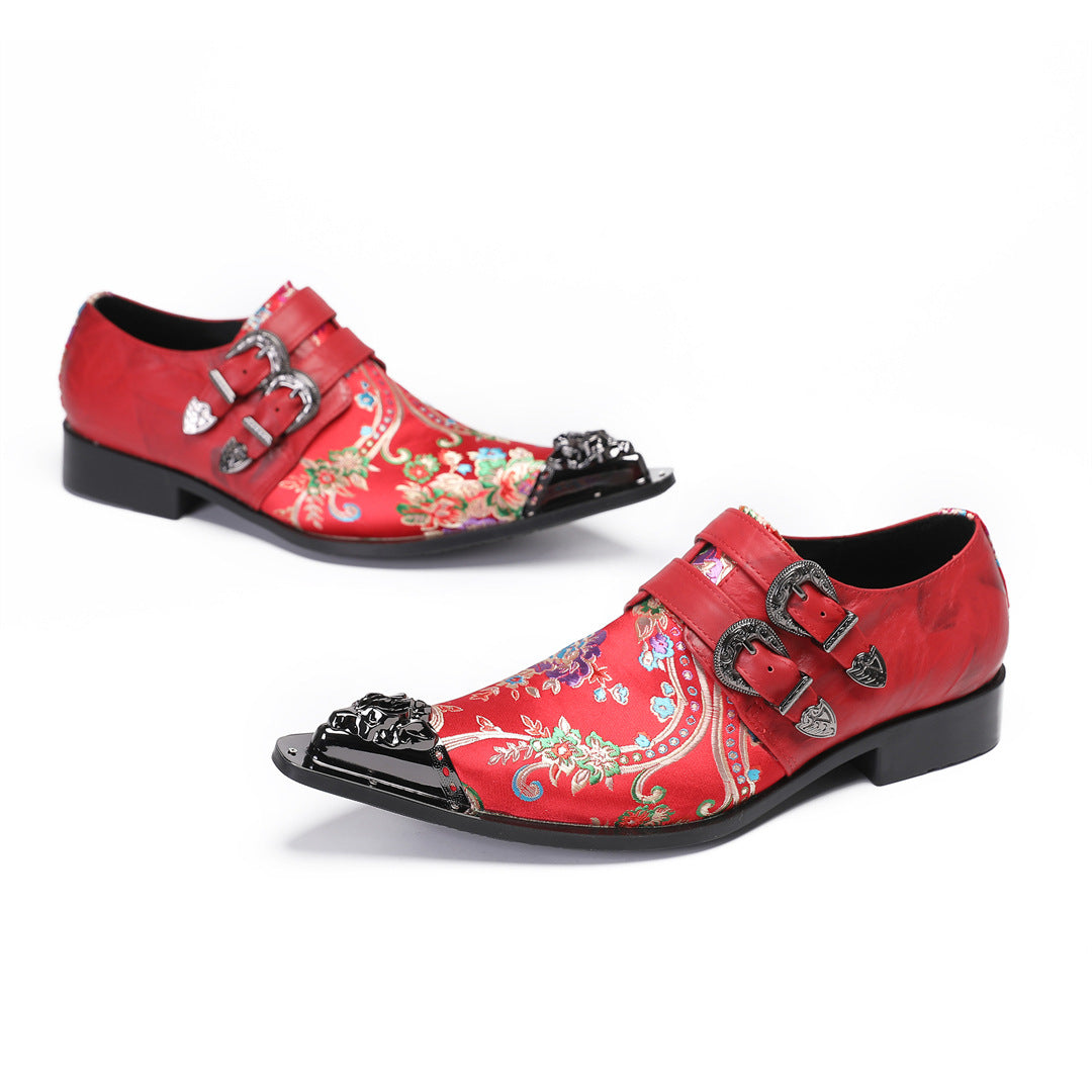 Leather shoes men's formal business cowhide red wedding groom shoes handmade men's inner height-increasing shoes foreign trade cowhide men's shoes