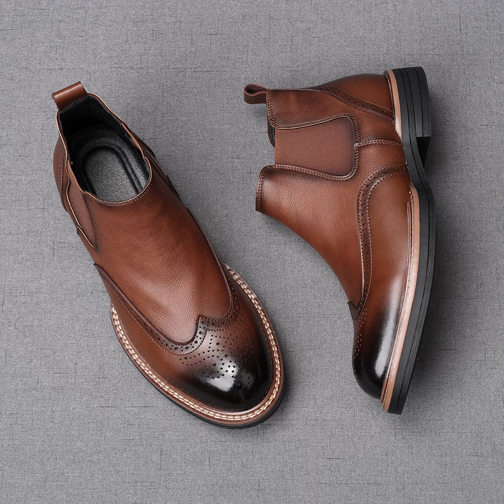 Men's Genuine Leather Martin Boots, Height Increasing, Slip-On
