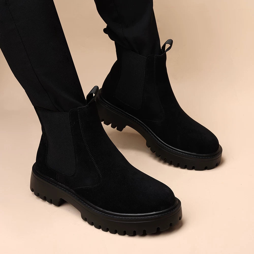 Men's Suede Martin Boots, Height Increasing, Thick Sole