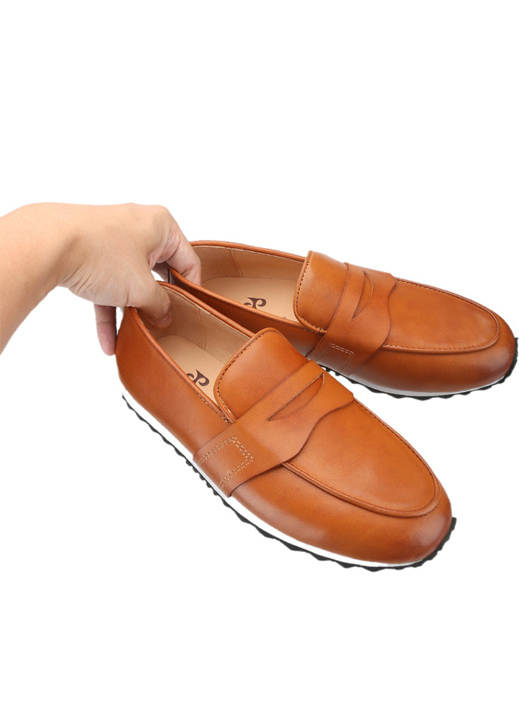 Brown rubbed calf leather Belgian style men's dad shoes handmade black and white non-slip thick sole casual sports shoes