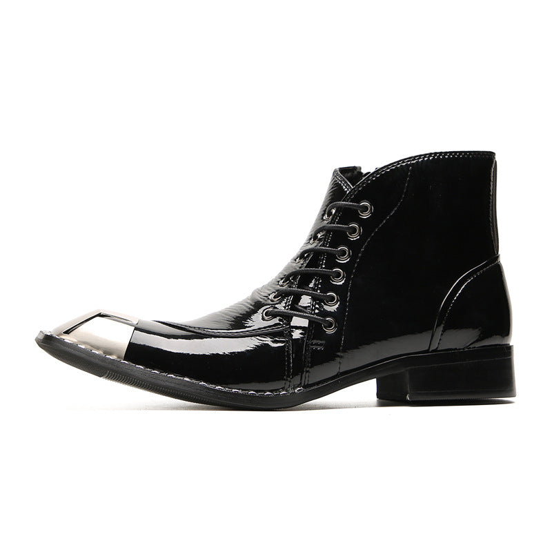 European and American cowhide business high-top leather shoes men's short boots British trend Martin boots pointed toe brogue carved men's boots