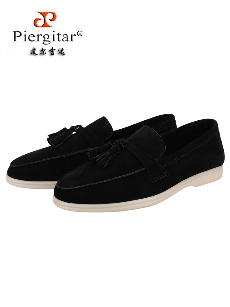 Luxury trendy big brand same style black nubuck leather first layer cowhide men's fashion shoes classic tassel style dad shoes for men