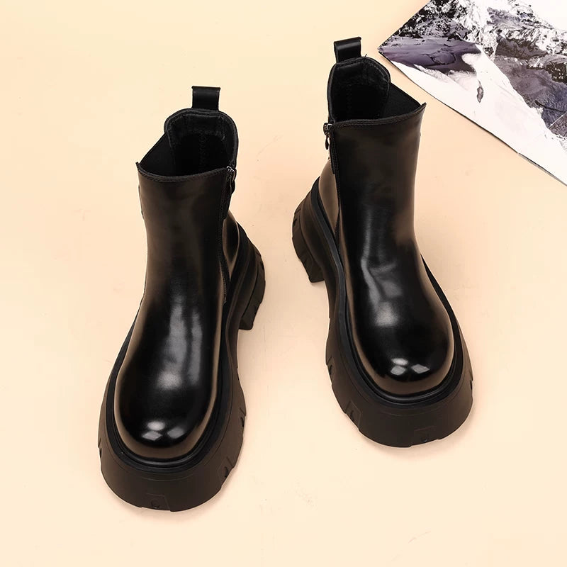 Men's Genuine Leather Martin Boots, Height Increasing, Thick Sole